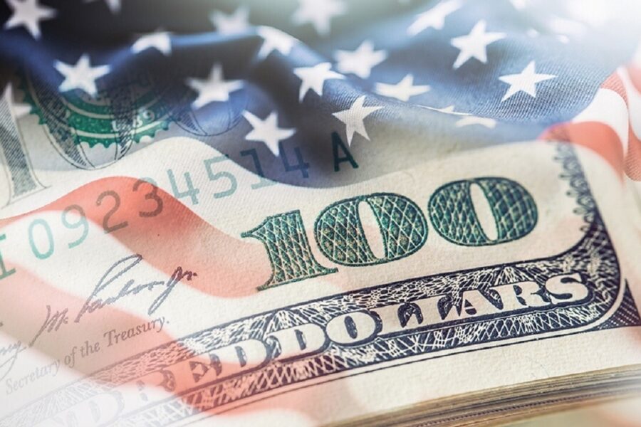 This image is of an 100 dollar U.S bill with the American Flag